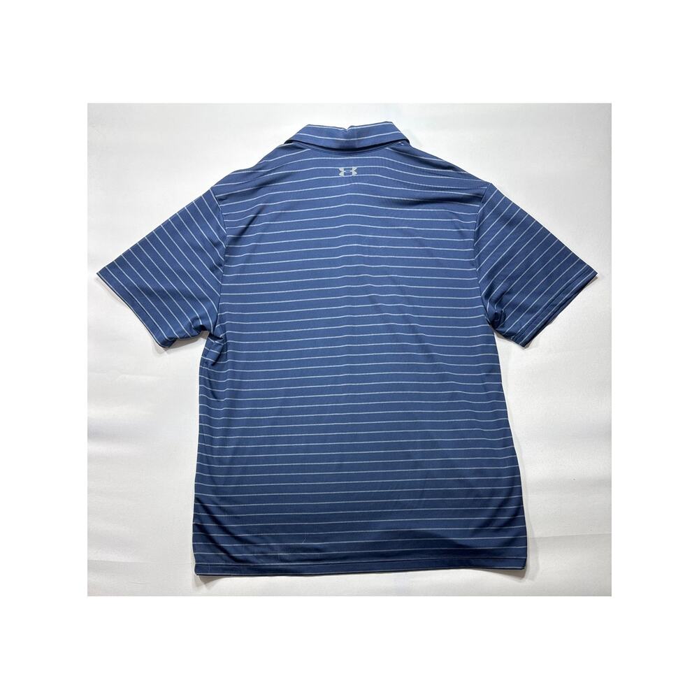 Under Armour Men's Loose Fit The Playoff Polo Navy Blue Striped Polo - Size XL - Picture 3 of 5